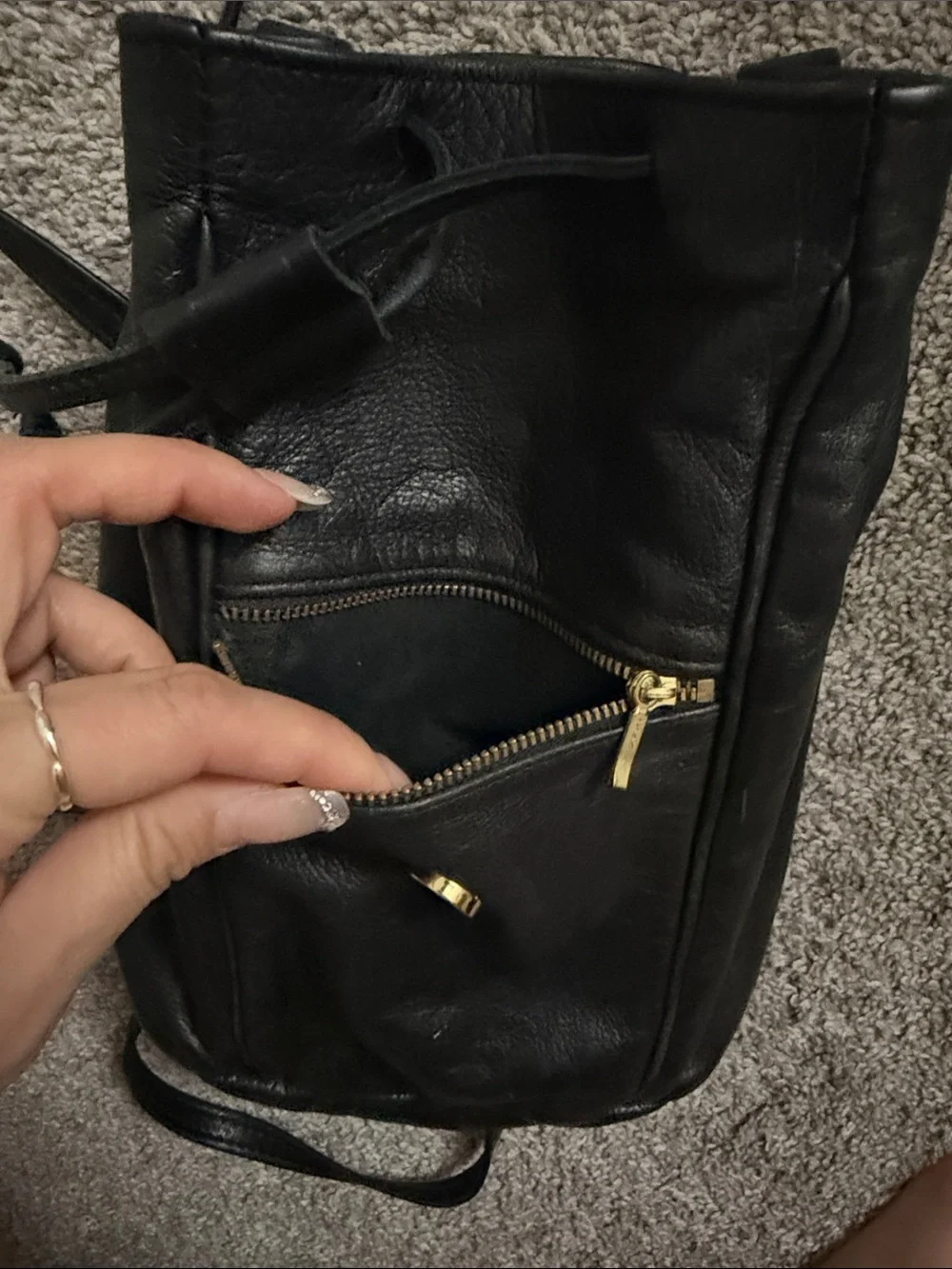 Black Leather Mini Backpack - Women's Everyday Crossbody Pack